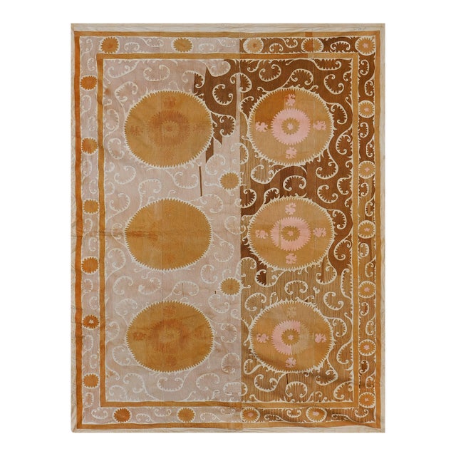 Brown & Beige Suzani Wall Hanging - Tribal Tapestry 8'5'' X 10'8'' For Sale