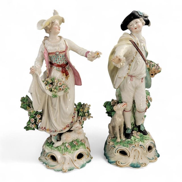 Ceramic Dresden Shepherd and Shepherdess from Derby Porcelain, Early Duesbury Period, 1700s, Set of 2 For Sale - Image 7 of 15