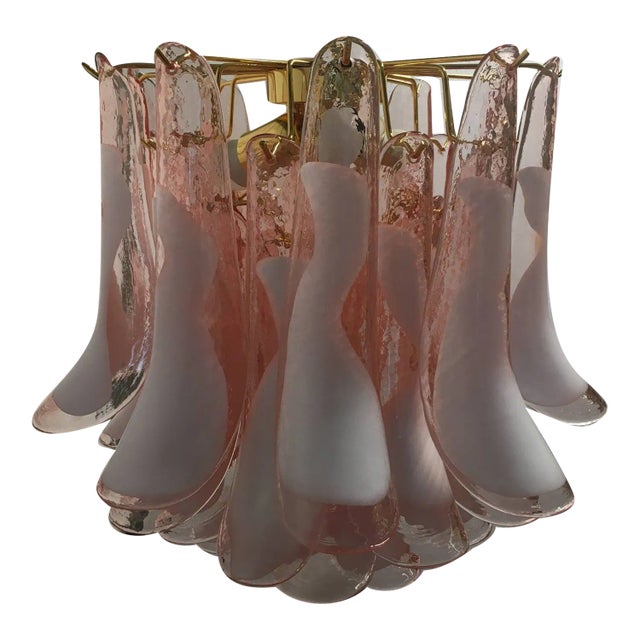 Italian Murano Glass Sella Pink with Gold Metal Frame Chandelier For Sale
