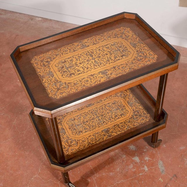 Wood Inlaid Food Trolley with Double Top, 1940 For Sale - Image 7 of 9