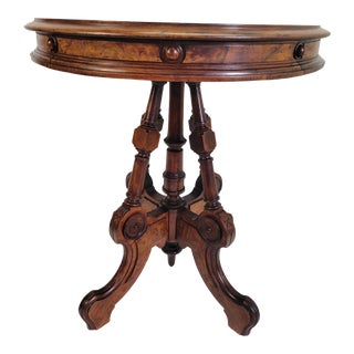 19th Century Oval Victorian Walnut American Leather Top Center Table. For Sale