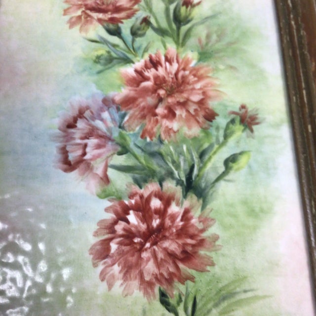 1940s Porcelain Tile Hand Painted Carnations For Sale - Image 9 of 12
