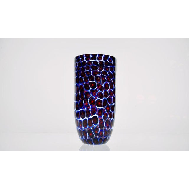 Murano Glass Vase with Floating Murrine Mosaic in Blue and Red, 1980s For Sale - Image 18 of 18