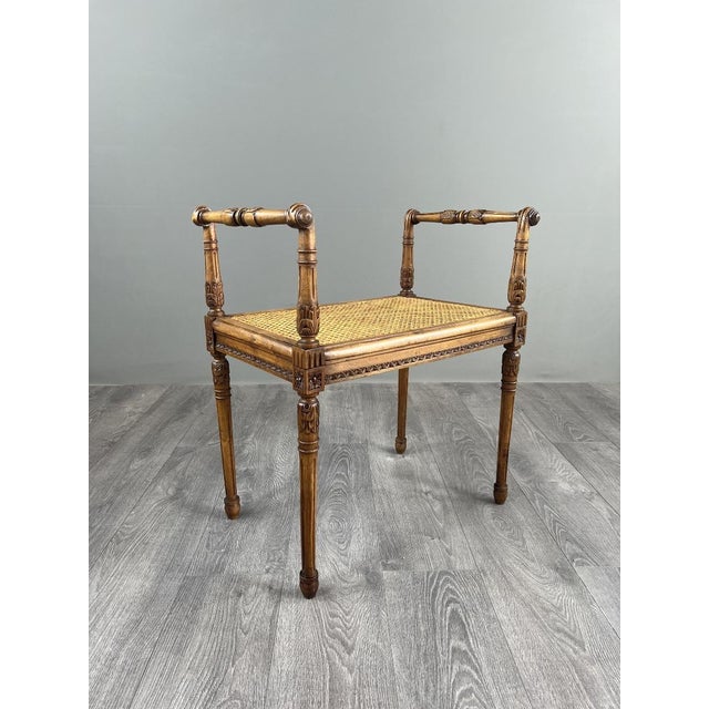 Wood 20th Century Carved Wooden Bench with Caning For Sale - Image 7 of 9