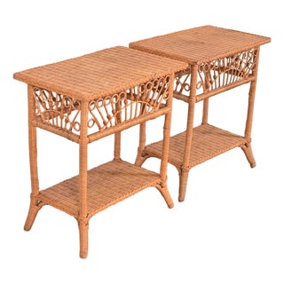 Ralph Lauren Safari Collection Organic Modern Woven Wicker Rattan Nightstands, Pair For Sale