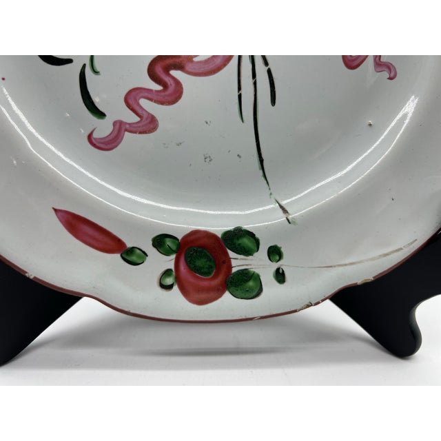 Red Antique 19th Century French Faience Floral Tin Glazed Earthenware Plate For Sale - Image 8 of 12