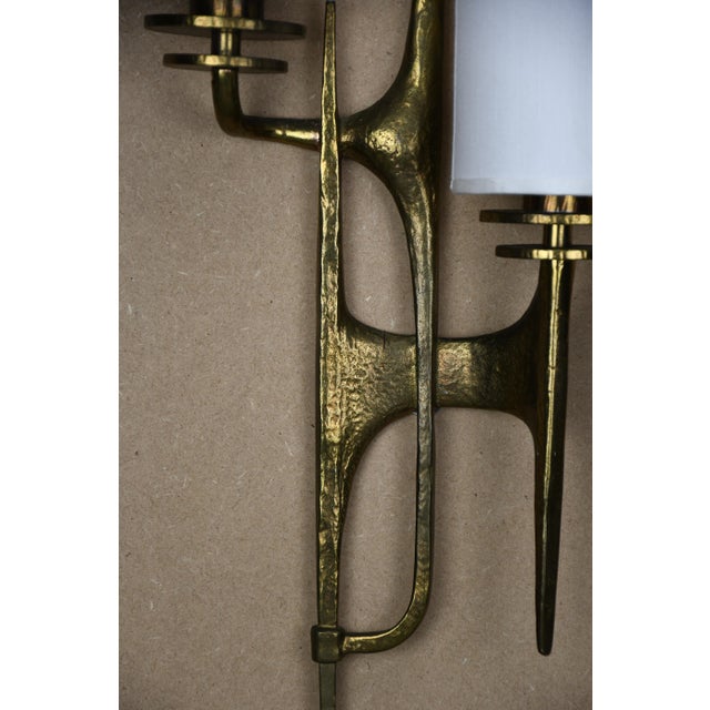 Metal Sculptural Brutalist Bronze Wall Sconces by Félix Agostini, 1960, Set of 2 For Sale - Image 7 of 17