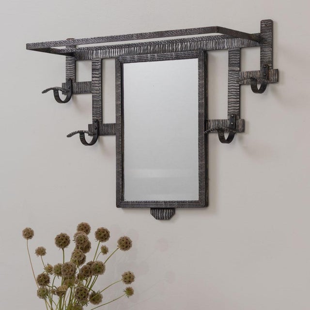1930s French Art Deco Iron Wall Rack With Mirror For Sale - Image 12 of 12