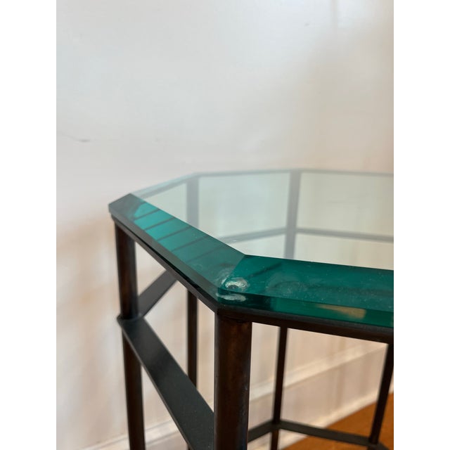 Patinated Brass and Beveled Glass Octagonal Side Table Campaign Style For Sale - Image 10 of 12