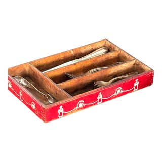 Vintage Wooden Tray Cutlery Box Folk Art For Sale