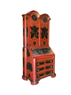 Hollywood Regency Secretary Desk Secretaire Bookcase W/ Chinese Motif