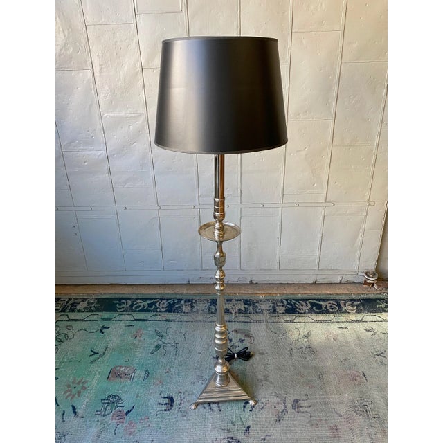 French Nickel Plated Floor Lamp With a Triangular Base For Sale - Image 10 of 11