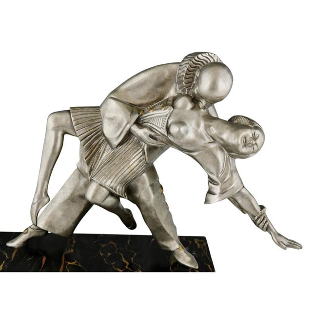 Thomas Cartier, Art Deco Sculpture of Cubist Dancers Pierrot and Colombine, 1930s, Bronze on Marble Base For Sale - Image 3 of 11