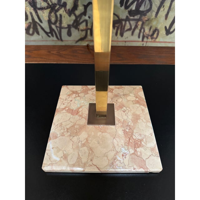 Metal 1950s Polished Brass & Marble Table Lamp Attributed to Gerald Thurston for Lightolier For Sale - Image 7 of 12