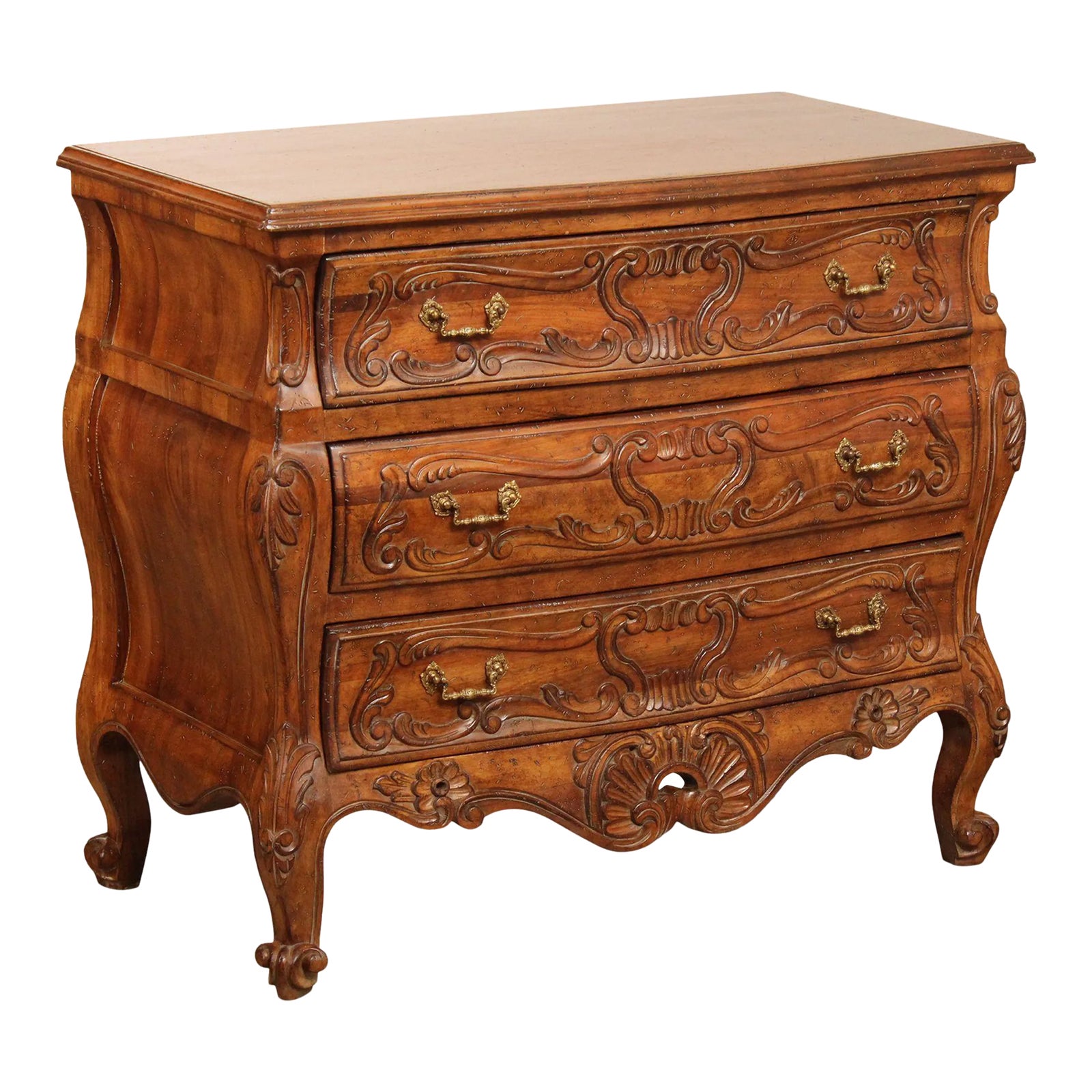 Italian Rococo Carved Walnut Vintage Bombe Chest of Drawers | Chairish