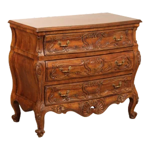 Italian Rococo Carved Walnut Vintage Bombe Chest of Drawers