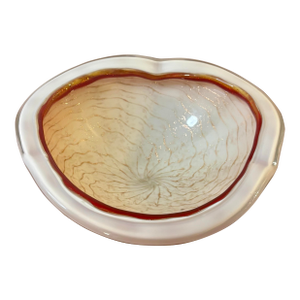Vintage Murano Art Glass Bowl, Gold Flake White Cased Italian Centerpiece