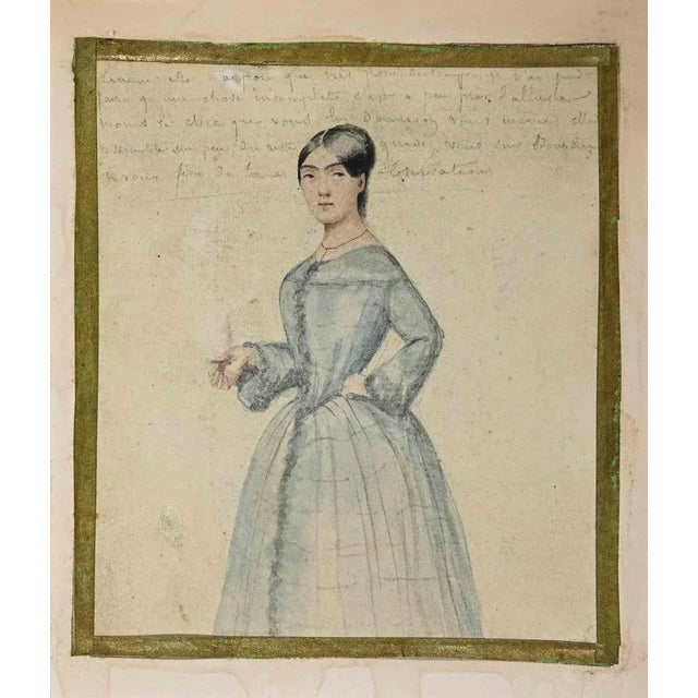 Portrait of Lady is an original China Ink and watercolor Drawing realized by a european artist of the late-19th century....