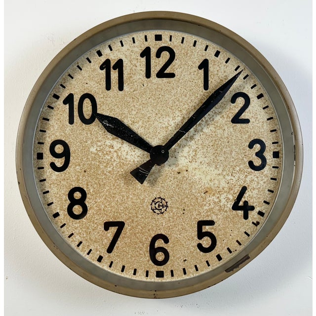 Metal Large Brown Industrial Factory Wall Clock from Chronotechna, 1950s For Sale - Image 7 of 18