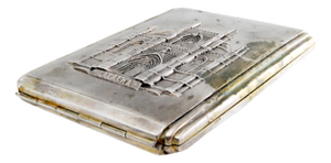 Matte Silver Cigarette Case with Batalha Monastery in High Relief and Gilt Interior