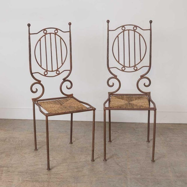 Neoclassical Mid 20th Century French Neoclassical Iron and Woven Accent Chair For Sale - Image 3 of 11