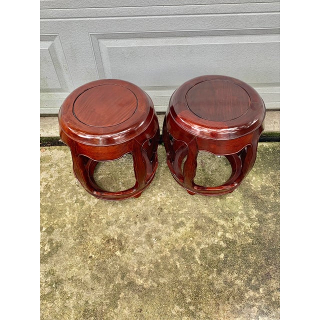 Vintage Rosewood Drum Stools-A Pair For Sale - Image 4 of 13