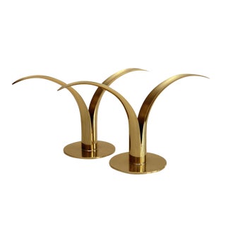 Swedish Brass Candlesticks- A Pair For Sale