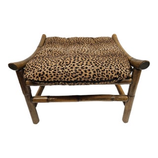 Bamboo Leopard Print Footstool For Sale