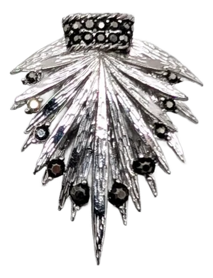 Vintage 1960s Signed Le Couturier Rhodium Plated Faux-Hematite Brooch