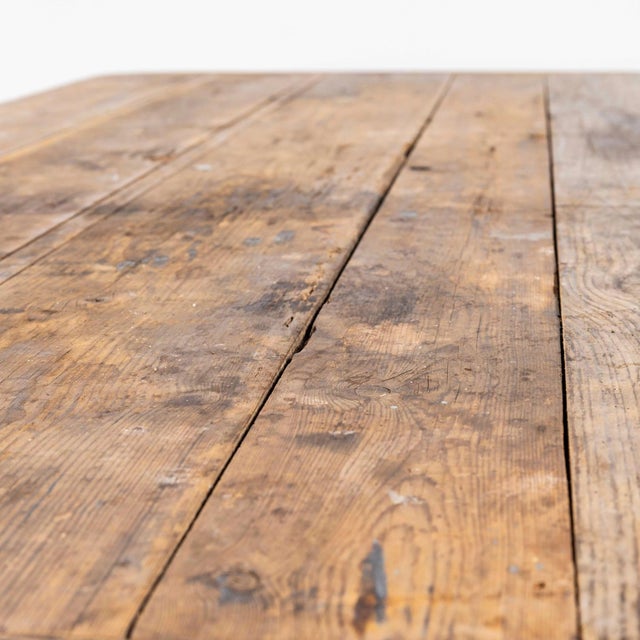 1950's Original French Scrubbed Pine Farmhouse Table. Good honest French smaller farmhouse table. Interestingly the base...