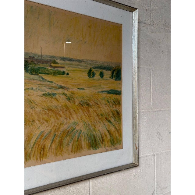Chr. Passmann Pastoral Landscape Drawing Vintage Mid-Century Modern 1960s For Sale In Los Angeles - Image 6 of 8