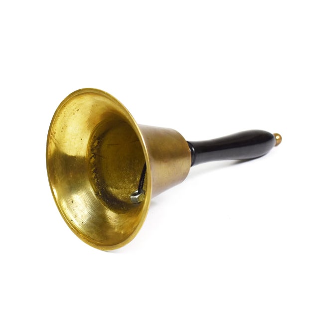 Vintage Tall Brass Church School Teacher Bell With Wooden Handle For Sale - Image 4 of 6