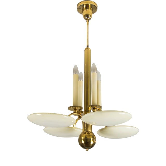 Art Deco Brass and Glass Chandelier, 1930s For Sale