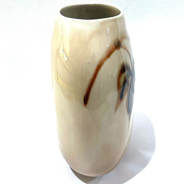 Mid-Century Modern MCM Studio Pottery Oval Porcelain Vase - Signed Vontury For Sale - Image 3 of 12