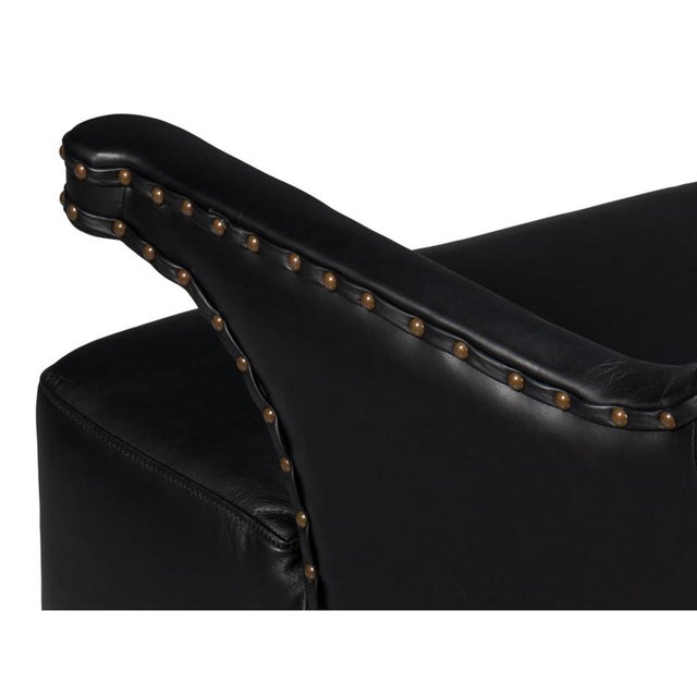 Black High Back Leather Wing Chair For Sale - Image 4 of 10