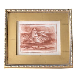 Original Vintage Eleanor Reed Southwest Sepia Drawing Gilt Frame For Sale