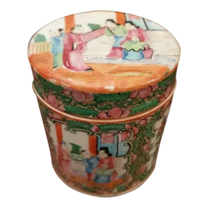 Antique Signed Chinese Porcelain Cylinder Jewel Box