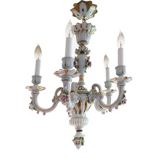1950s Capodimonte 5 Light Porcelain Chandelier For Sale