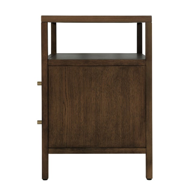 Wood Mendel 21.25 in. W Rectangular Wood 2 Drawer Narrow Nightstand with Open Shelf, Walnut For Sale - Image 7 of 11