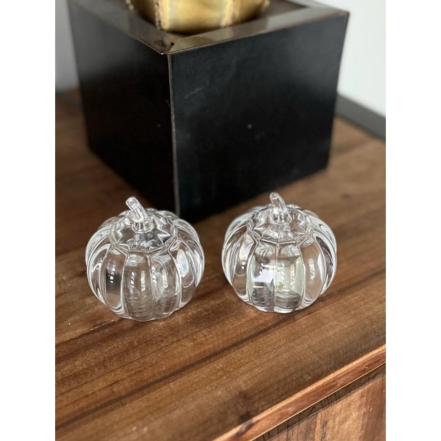 Figurative Vintage Shannon Crystal Pumpkin Salt and Pepper Shaker Set For Sale - Image 3 of 8