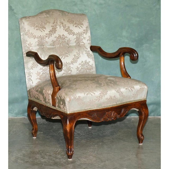 Antique French Walnut Armchairs with Silk Damask, 1880s, Set of 2 For Sale - Image 11 of 18