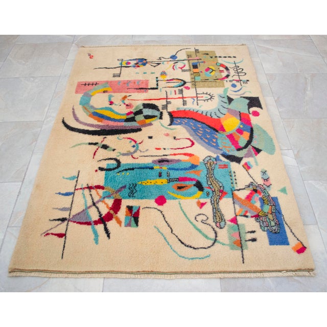 1980s Kandinsky - Accompanied Center - Inspired Hand Knotted Area - Wall Rug- 3′7″ × 5′ For Sale - Image 18 of 18