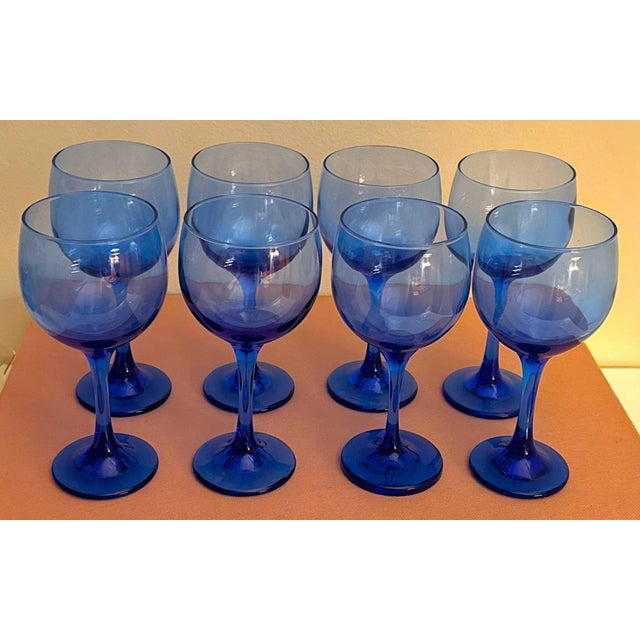 Late 20th Century Cobalt Blue Libbey Wine Glasses - Set of 8 For Sale - Image 5 of 7