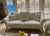 1990s Contemporary White Fabric Sofa With Swirl Pattern, Blond Wood Curved Legs For Sale - Image 5 of 8