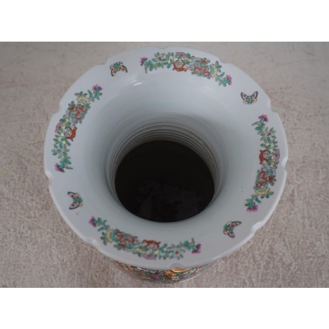 Large Chinese Porcelain Rose Medallion Floor Vase on Stand For Sale - Image 10 of 13