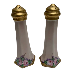 Vintage Pink and Gold Floral Motif Salt and Pepper Shakers-A Pair