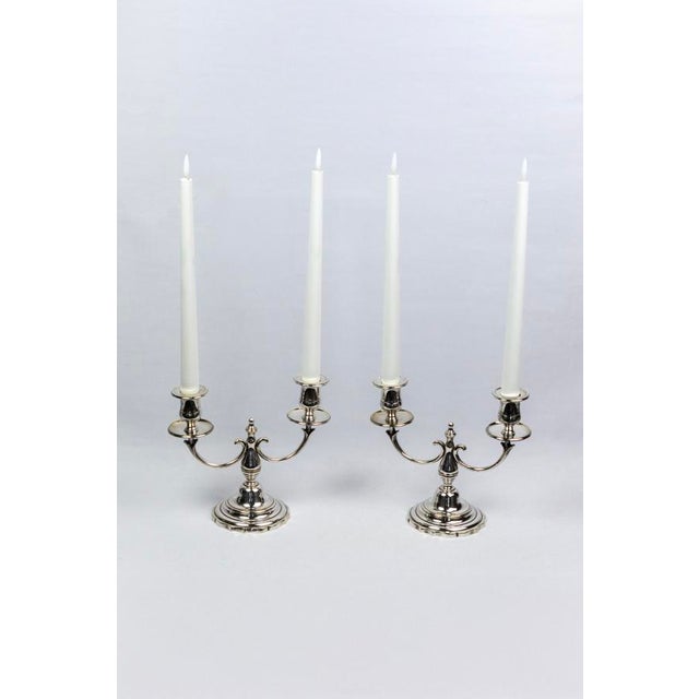 Two-Light Candlesticks in Silver-Plated Metal, 1890s, Set of 2 For Sale - Image 6 of 13