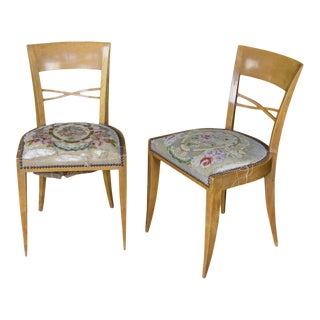 French Side Chairs With Embroidered Seats - a Pair For Sale