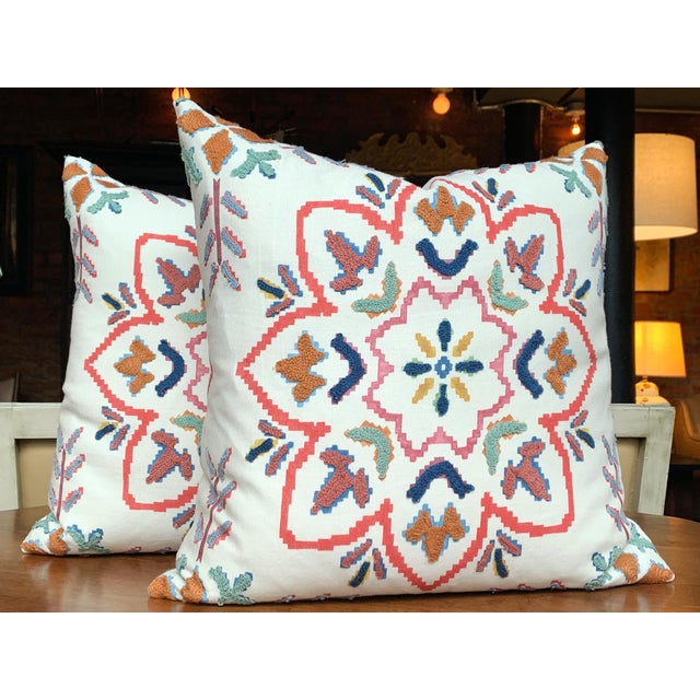 Arts & Crafts Custom Pillows in Jane Churchill Chintal Embroidered Fabric - A Pair For Sale - Image 3 of 13