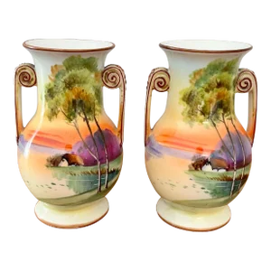 Pair of Antique Dual Handled Nippon Vases